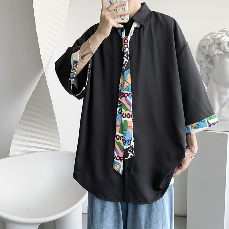Summer Short-sleeved Shirt Men's 2022 Personalized Casual Half-sleeved Shirt Loose Hip-hop bf Duffian Handsome Half-sleeved Cardigan