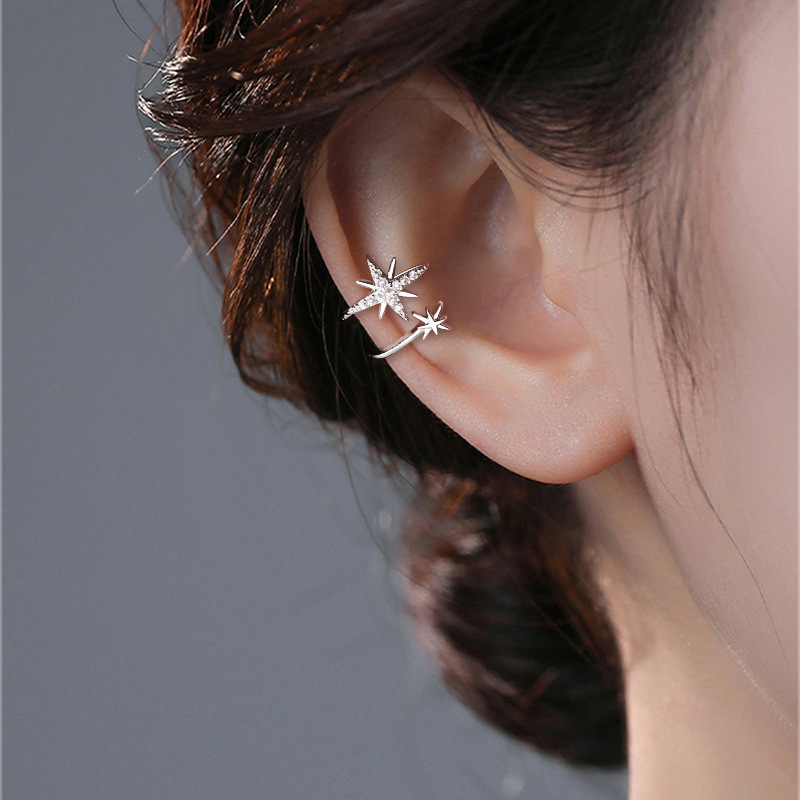 Bamang Star Asymmetric Mi Character Ear Clip Korean Style Online Popular Hot Girl Personality Fashion Flash Diamond Star Ear Clip