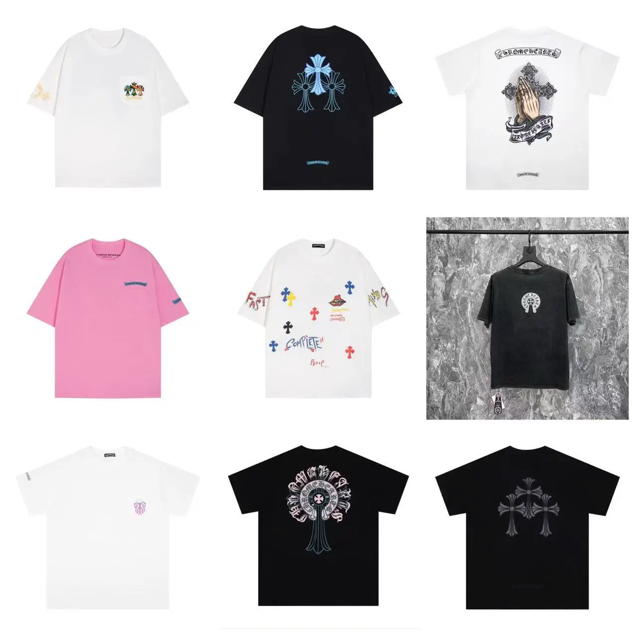 25S Cross-Border Trendy Brand Chrome Hearts Heavy Embroidery Loose Versatile Couple Short-Sleeve T-Shirt