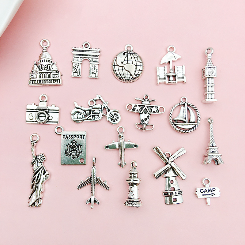 1 Iron Tower Aircraft Lighthouse Pendant Motorcycle Motorcycle Building Mini Decorative Pendant DIY Jewelry Accessories Material Package