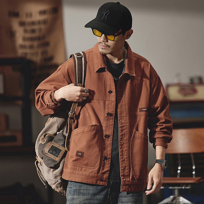 216 | Plus size men's spring new American retro workwear jacket loose plus size versatile casual jacket for men