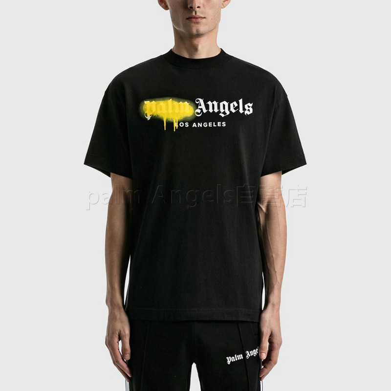 [Official Website Authentic] Palm Angels New Summer Spray Graffiti Logo Short-Sleeved T-Shirt for Men and Women