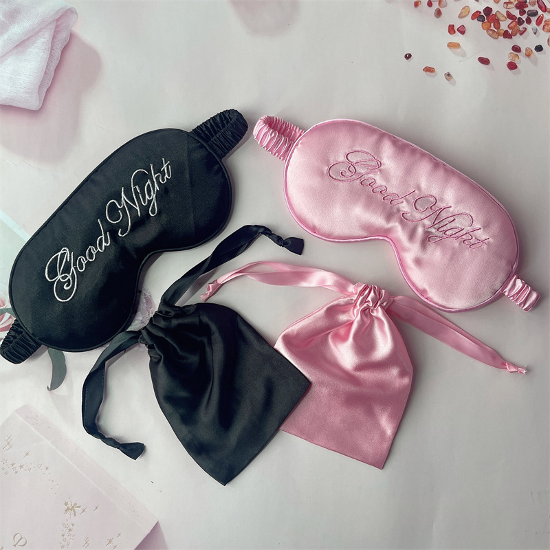 Imitation Silk Embroidered Eye Mask Lovers Sleeping Shading Eye Mask Mulberry Silk Embroidery Breathable Storage Bag suit