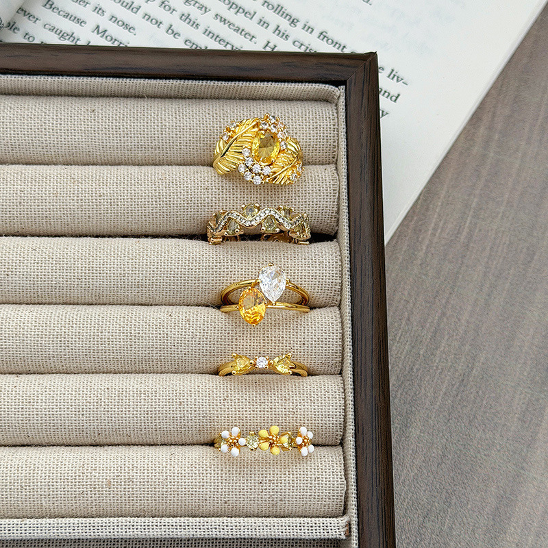 European and American Ins Style Double Diamond Open Ring Accessible Luxury Niche High-End Feather Butterfly Flower Shell Beads Stacked Ring