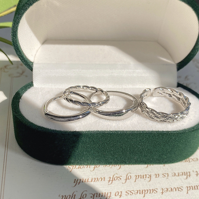 Open Ring for Women, Unique Design, Minimalist Four-Piece Ring Set, Ins-Style Plain Ring, Finger Jewelry, Trendy and Personalized