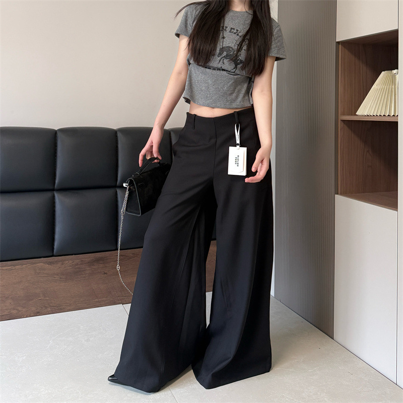Wide-Leg Floor-Length Pants, Loose Flared Pants, New Summer Style, Low-Waist Casual Pants, Drapey Suit Trousers for Women