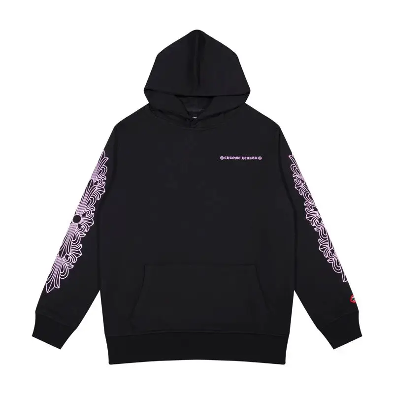 Chrome Hearts Black Hoodie with Pink Graphics