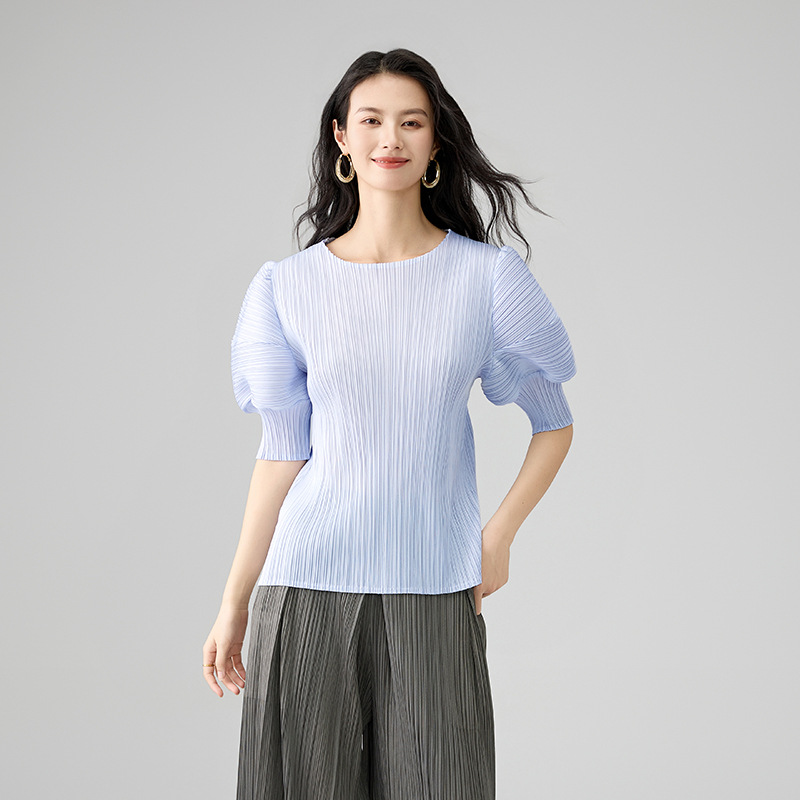 Counter Quality 2025 Summer New Style Western Style Fresh Crewneck Puff Sleeve T-shirt All-match Age-reducing Slimming Top