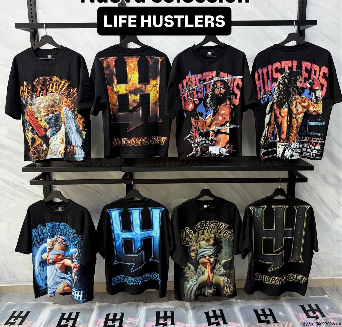 Cross-Border Lifehustlers American Fashion Letter Logo Rhinestone Blessing Female Warrior Letter Short-Sleeve T-Shirt Tee