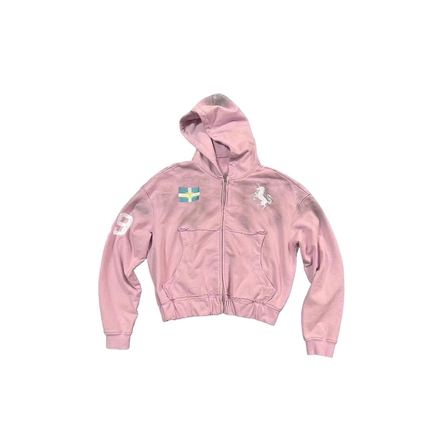 2025 European and American Autumn and Winter New Harajuku Ins High Street Fashion Embroidered Cardigan Hooded Sweatshirt Y2K Cross-Border Clothing