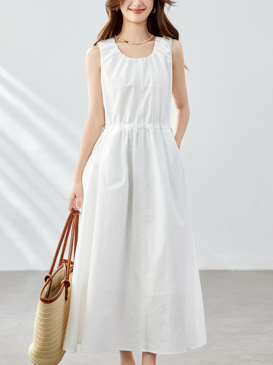 Cotton Cocoon Style Light Mature Elegant Vest Dress for Women, Mid-Length, 2026 Summer New French High-Waisted Slimming Over-The-Knee Dress
