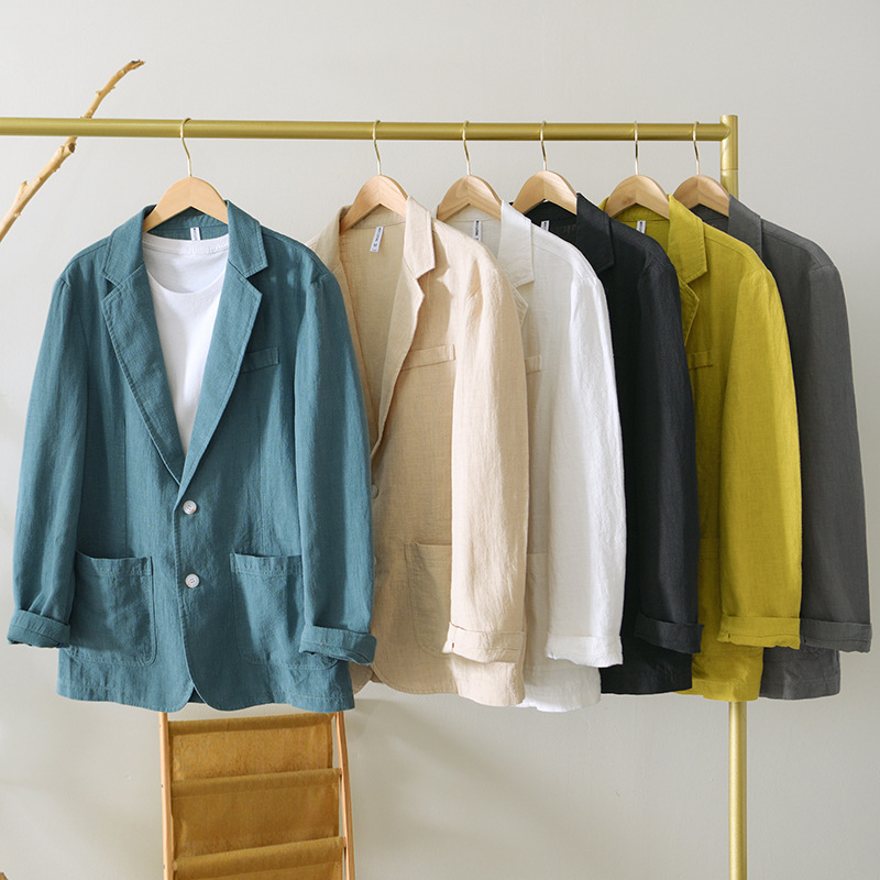 L988 Loose Fashion Solid Color Single Layer Suit Top Business Casual Cotton and Linen Suit Jacket Men's One Piece Hair