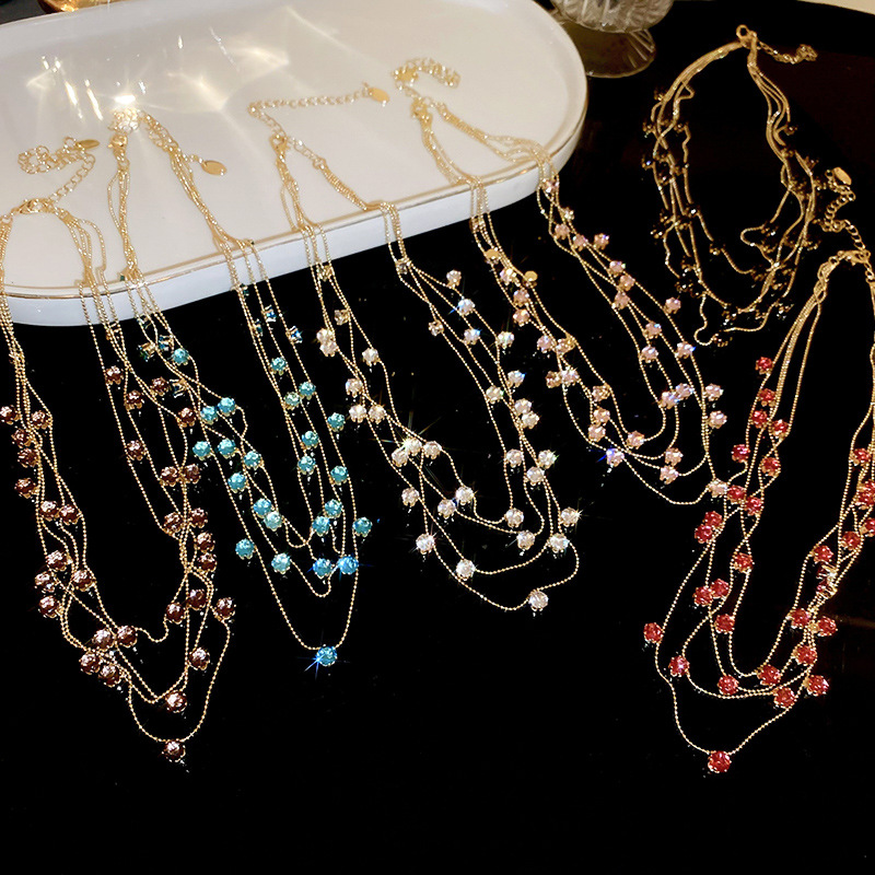Light Luxury Style Gypsophila Round Zircon Multi-Layered Necklace European and American Niche Elegant High-End Clavicle Necklace for Women