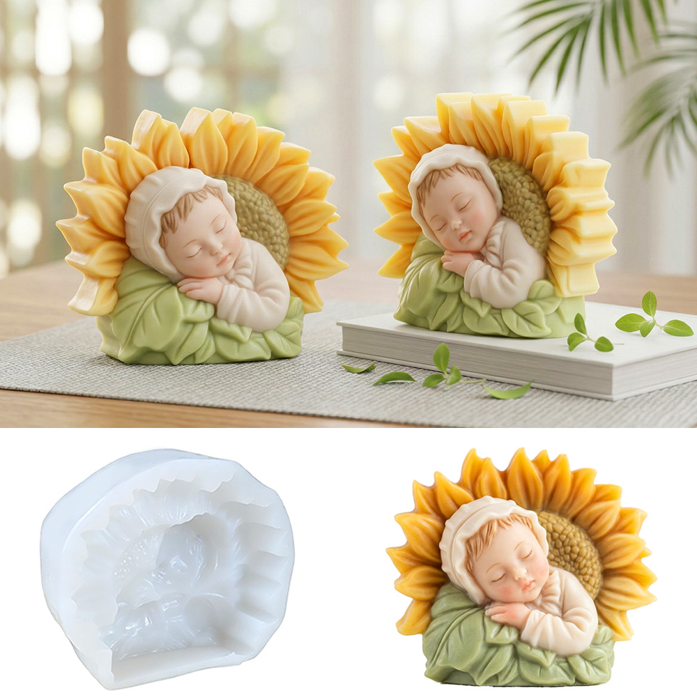 Cross-Border Popular Sunflower Sleeping Baby Silicone Mold Plaster Aromatherapy Handmade Soap Candle DIY Resin Mold