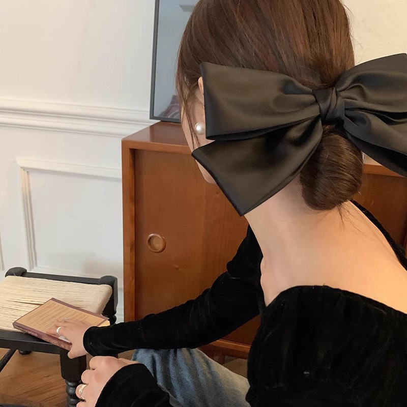 Face Small Very High-grade Satin Big Bow Hairpin Temperament Head Spring Clip Top Clip High-grade Headwear