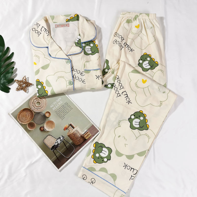Pajamas for Women Summer Fresh Cartoon Pure Cotton Short-Sleeved Pants Home Clothes Student Dormitory Cute Age-Reducing Girls Suit