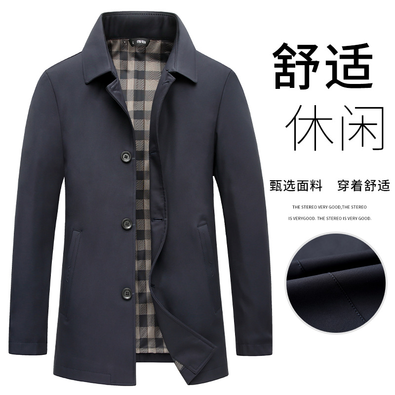Spring and autumn coat men's lapel autumn single-breasted mid-length casual men's jacket handsome British men's trench coat