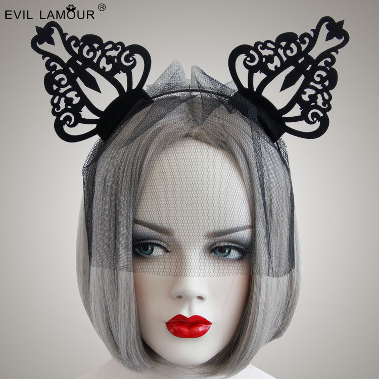 Rabbit ears hairband veil anchorwoman decorations hairband Halloween cat ear veil stall supply FG-60