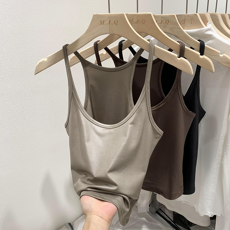 American Style Hot Imitation Leather Slim-fit Sleeveless Vest Women's 2025 Summer New Super Good-looking Outer Wear Small Top