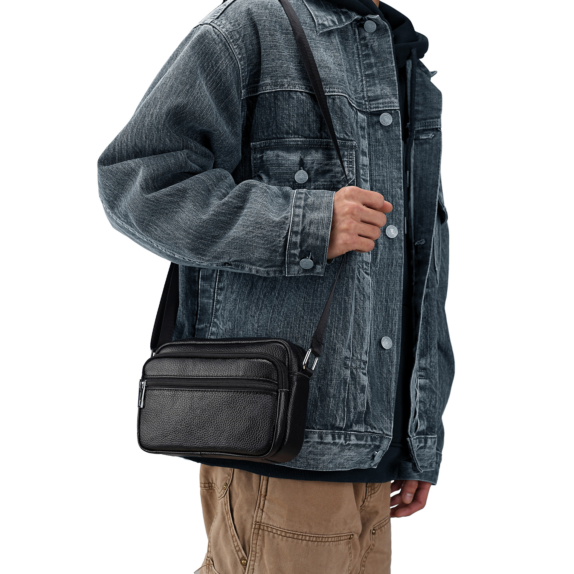 Factory Wholesale Men's and Women's Crossbody Bag Head Layer Cowhide Crossbody Mobile Phone Bag Large Capacity Shoulder Bag Light Luxury Small Square Bag