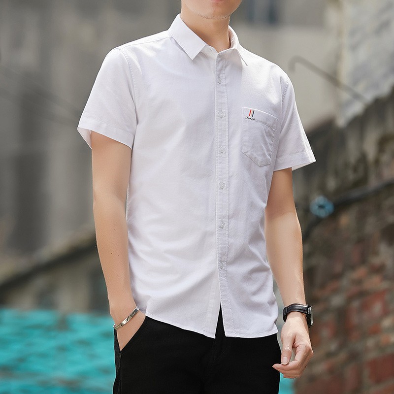 Cotton Men's Short-Sleeved Shirt 2026 New Summer Oxford Cloth Solid Color Slim Fit Business Casual Cotton Shirt for Men