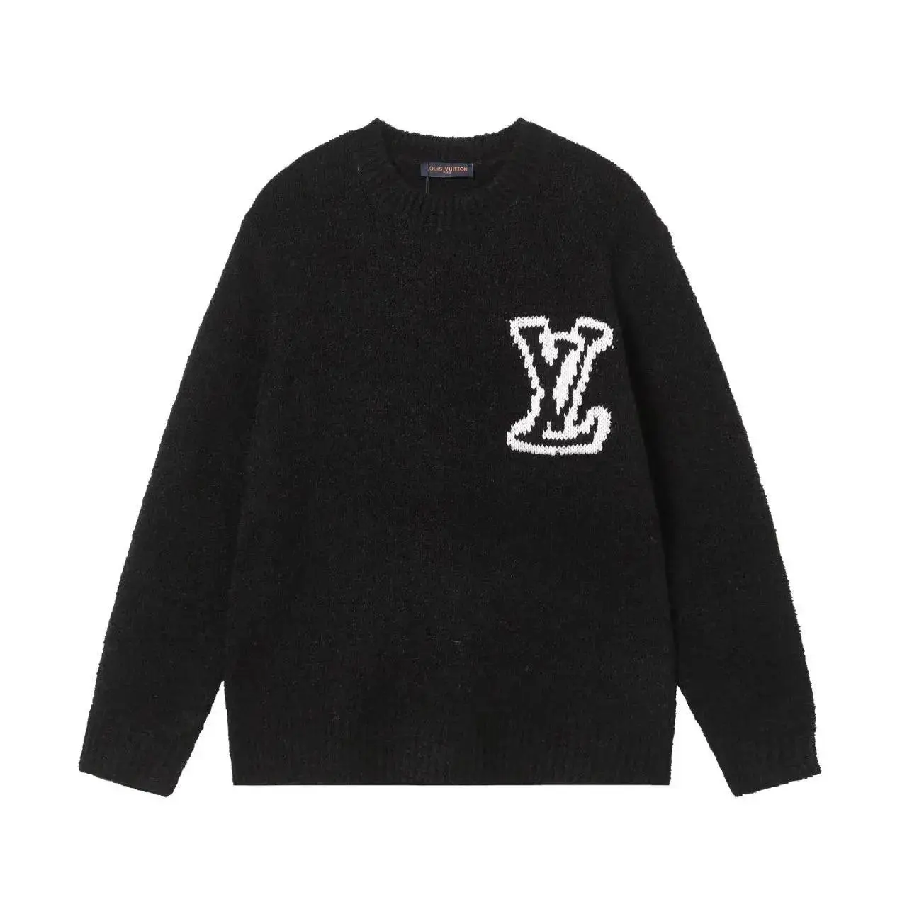 L*V front and back jacquard large logo round neck sweater