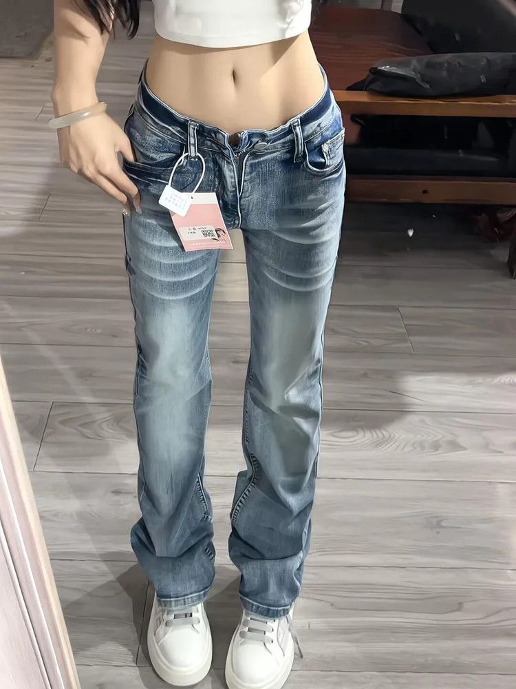 American-Style Niche New Trendy Low-Waist Slim Straight-Leg Pants for Women 2026 Spring and Autumn Slim-Fit Flared Jeans