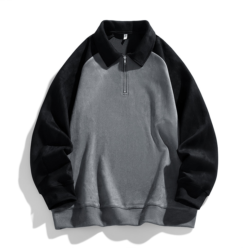 American Suede Sweatshirts for Men and Women in Spring and Autum Heavy Trendy Brand Loose Half-Zip High-Neck Tops Customized Casual Autum