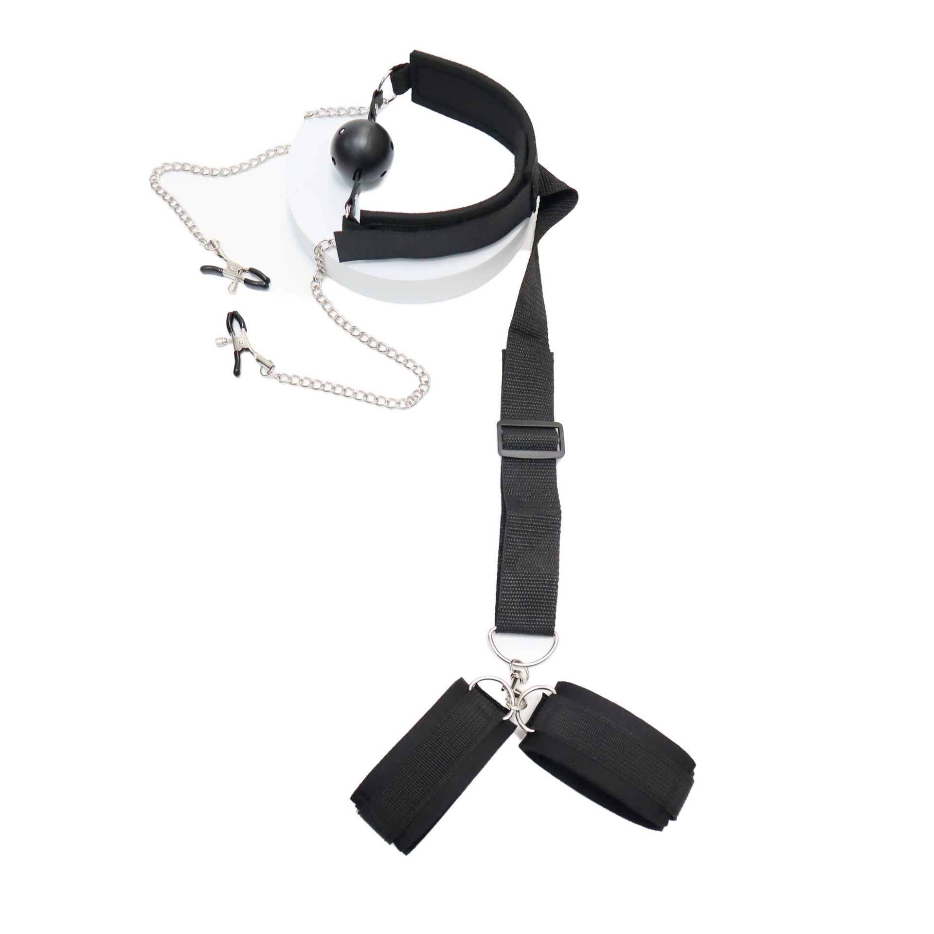 Fun sm gagged anti-back handcuffs with breast clip husband and wife flirting toys binding mouth ball props adult sex products