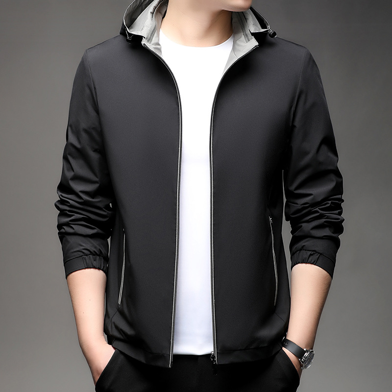 Double-sided wear spring and autumn new coat men's inside and outside hat can be taken off thin casual business men's jacket wholesale