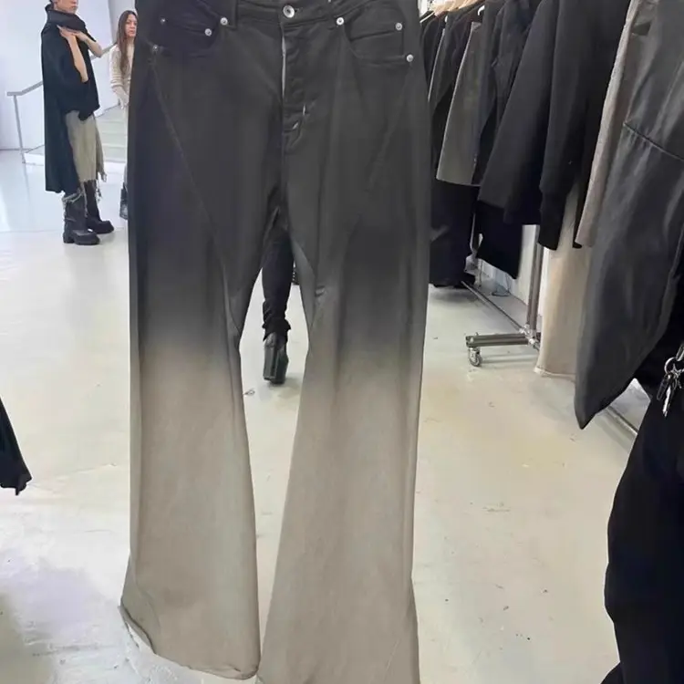 RO style black and yellow gradient niche dark black wash dragged casual flare skinny skinny jeans men and women