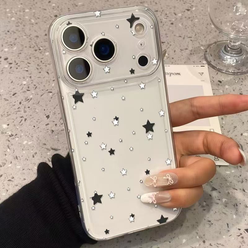 Black and White Stars Are Suitable for Apple 16 15 14 17Promax Transparent 11 Mobile Phone Case 7/8Plus Soft Case 17