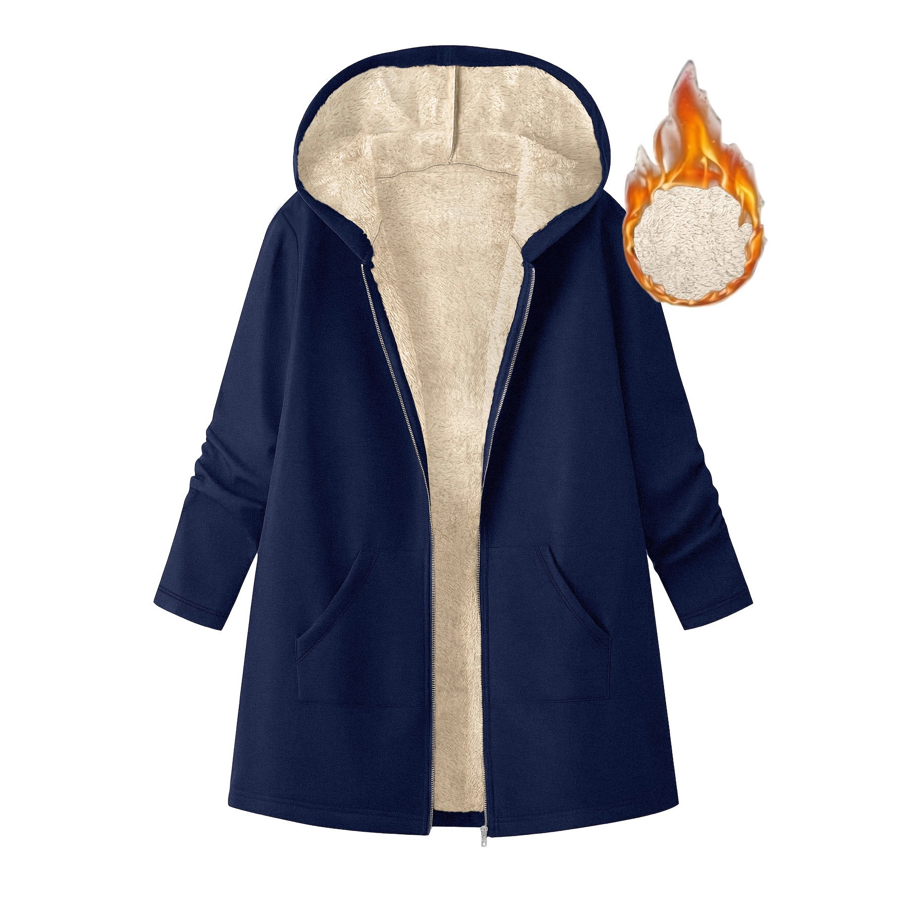 2026 Autumn/Winter New European and American Cross-Border Trade Amazon Aliexpress Mid-Length Hooded Jacket Solid Color Fleece-Lined Outerwear