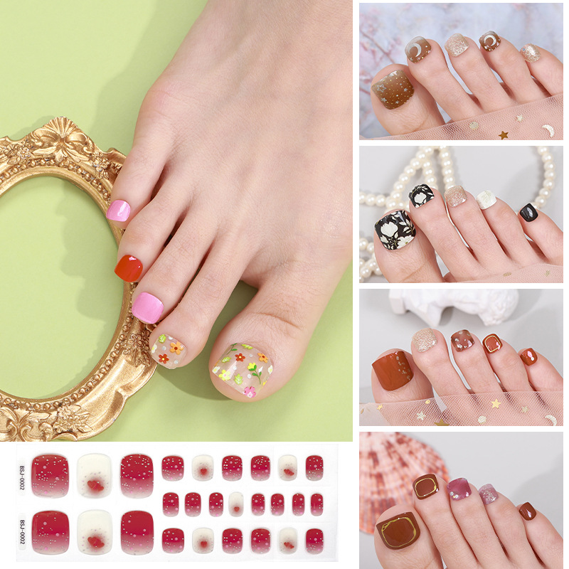 Zhengxiang Custom Gel Toenail Stickers Cross-border Gel Nail Stickers 3d Phototherapy Armor European and American Semi-cured Toenail Stickers