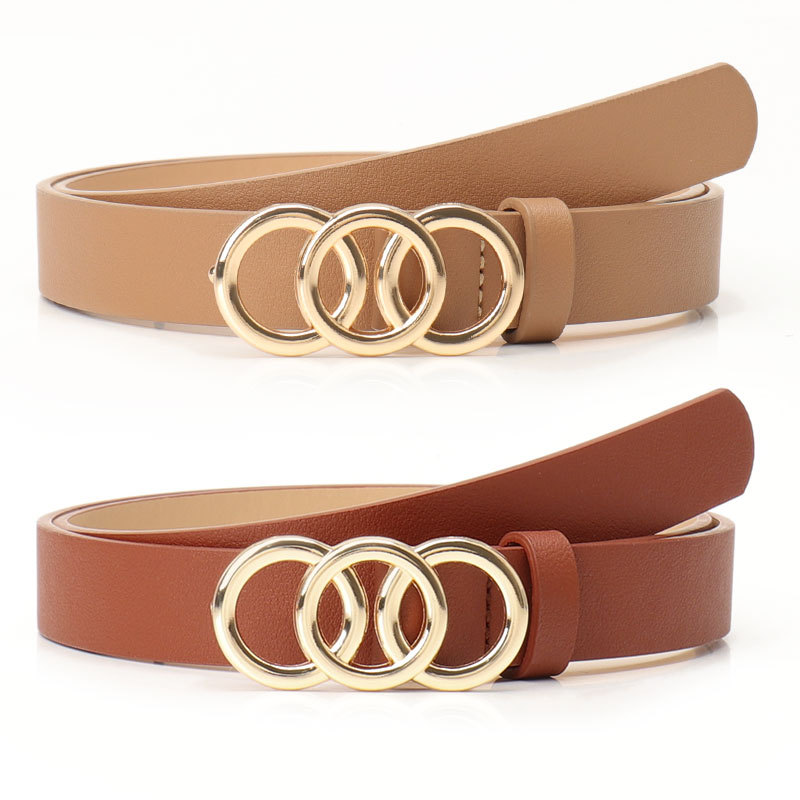 Women's Belt Korean-style Ins Three-circle Plate Buckle Belt Women's Fashion High-end All-match Jacket Jeans Belt