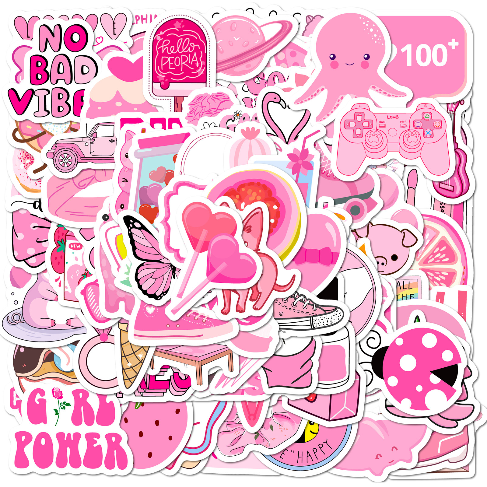 100 small size 4cm pink mixed stickers VSCO color mixed pink girl graffiti stickers cross-border