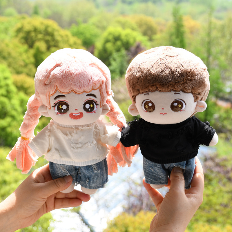 20cm Cotton Doll Clothes Couple's T-shirt Ripped Jeans Non-Attribute Doll Spring Doll