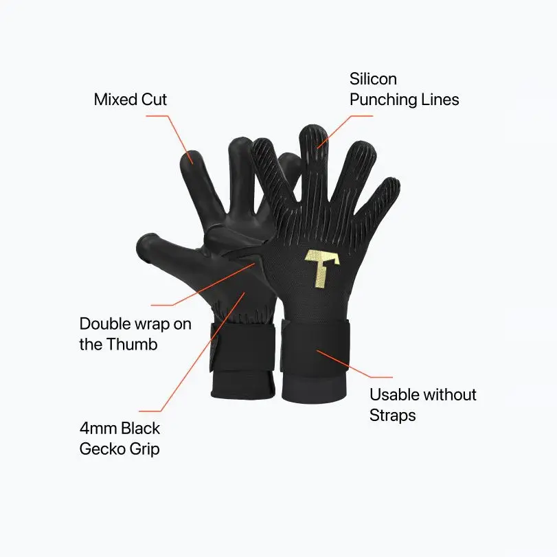 German T1Tan Rebel 2.0 Black All-Water Removable Wristband Professional Competition Goalkeeper Gloves
