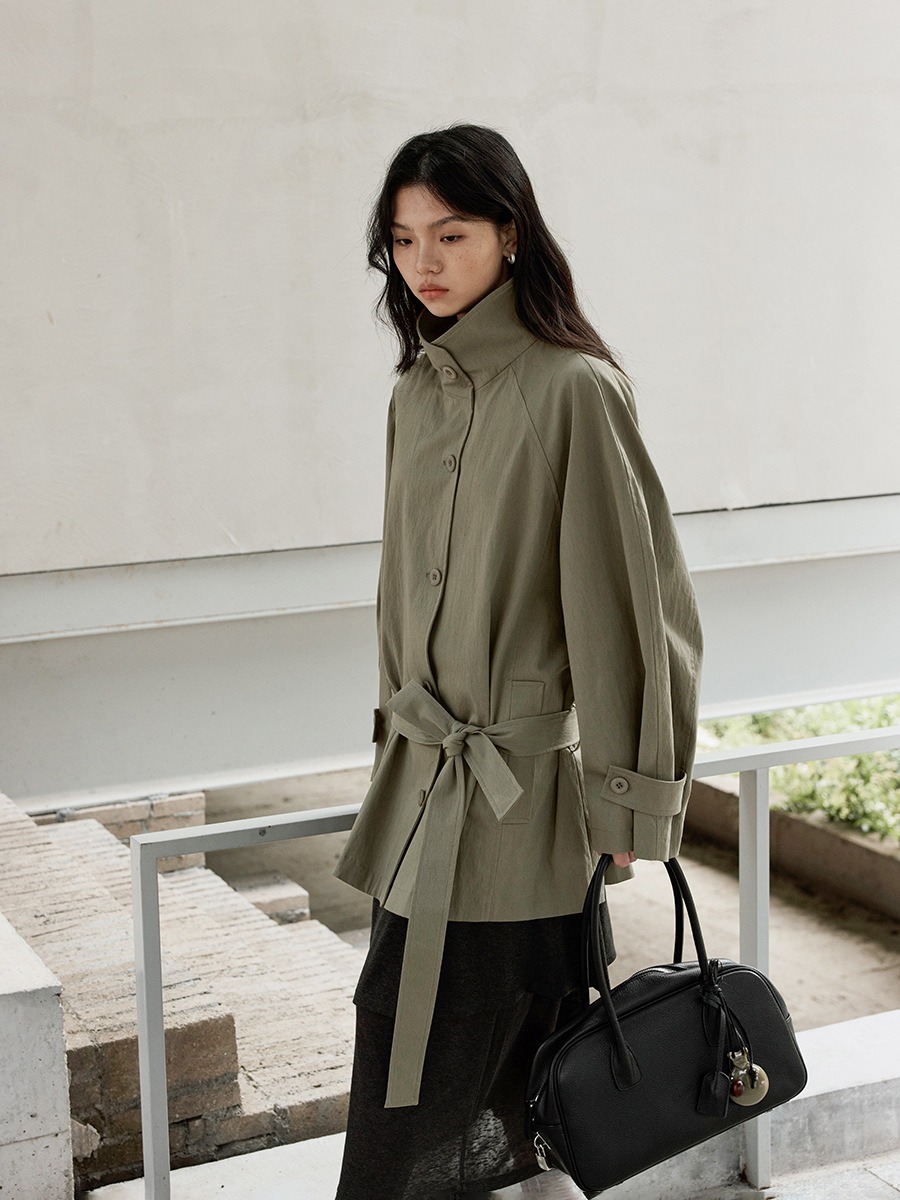 Love and Nancy Thirteen Lines 2026 Spring/Summer Korean Style Stand Collar Elegant Commuter Style Mid-Length Trench Coat 04091