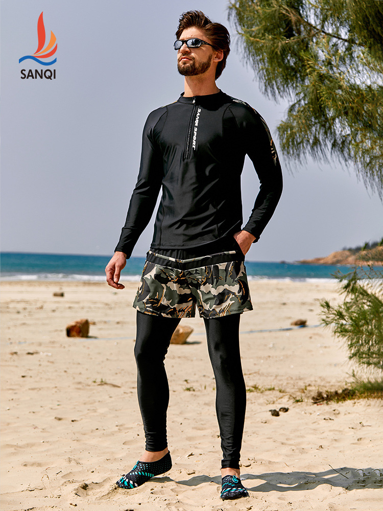 Sanqi Two-Piece Sun Protection Long-Sleeve Long-Pants Wetsuit for Men, Large Size, Quick-Drying Surfing and Swimming Suit Set