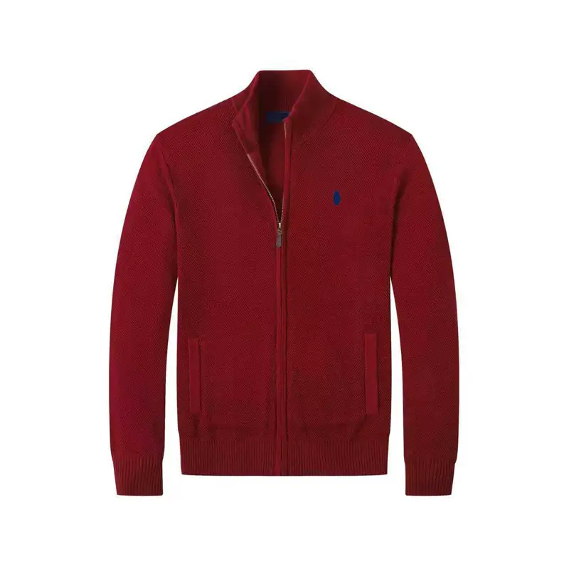 Knitted Sweater with Stand Collar, Full Zipper Cardigan, Men's Spring and Autumn New Business Style, Small Horse Logo Knitwear, Men's Jacket