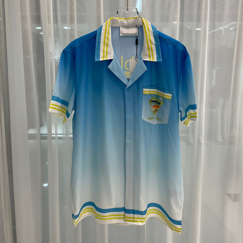 2023 Summer New European and American Cross-border Trade Youth Popular Digital Printing Men's Gradient Short-sleeved Shirt