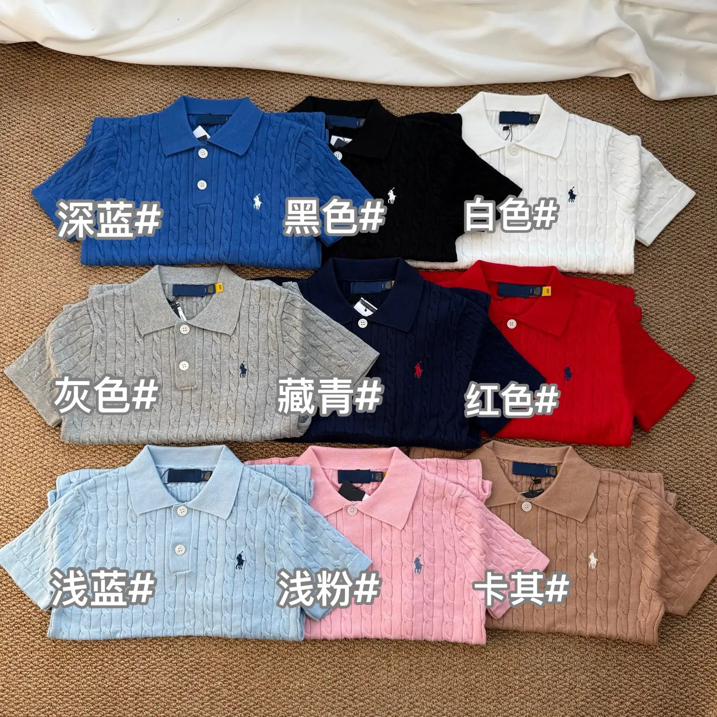 High quality/scan code RL Ralph Knit Lapel Short Sleeve Top Solid Color Pony Embroidery 11 Colors Women's