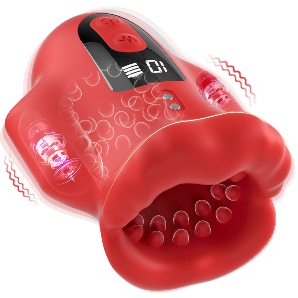 Mouth-Shaped Training Device, Male Penis Massager, Silicone Vibrator, Rechargeable Masturbation Cup, Adult Sex Toy