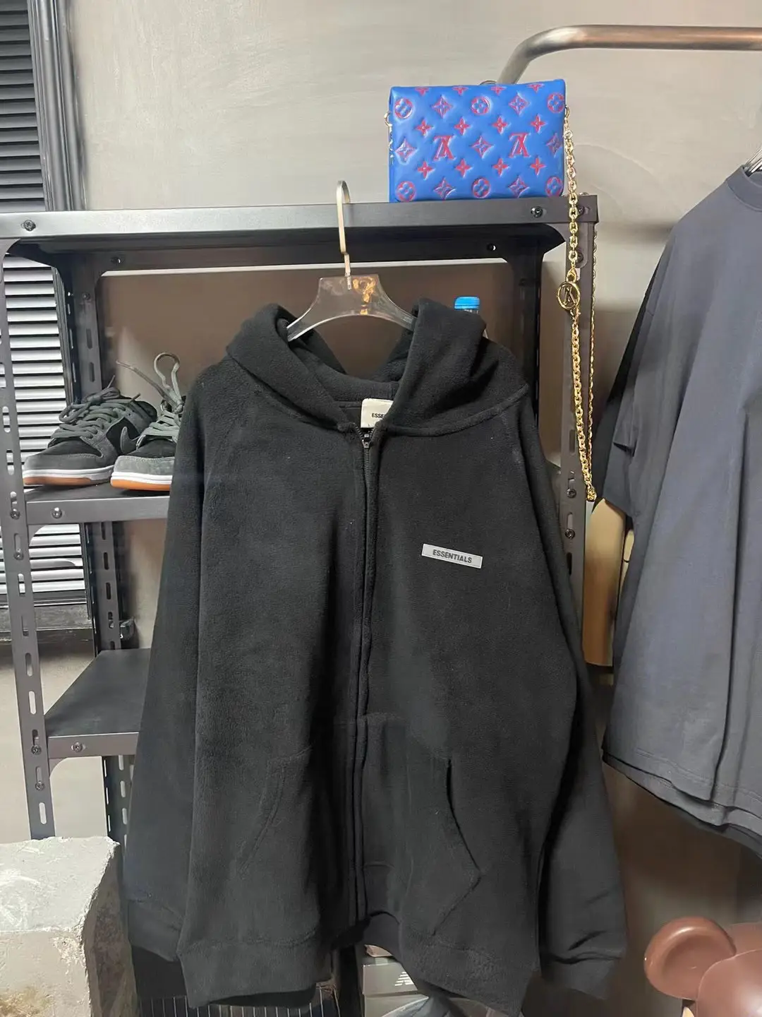 The double thread ESSENTIALS American style high street autumn and winter for men and women couples zipper fleece hooded sweater fashion