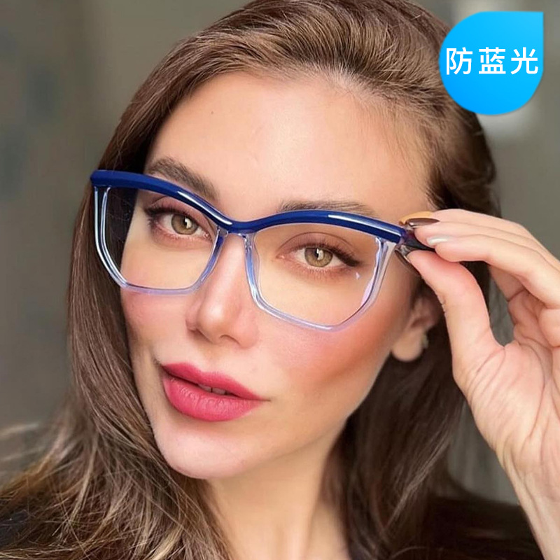 Eyebrow anti-blue light cat's eye flat mirror women's cross-border ins glasses frame cross-border concave shape polygonal glasses frame tide