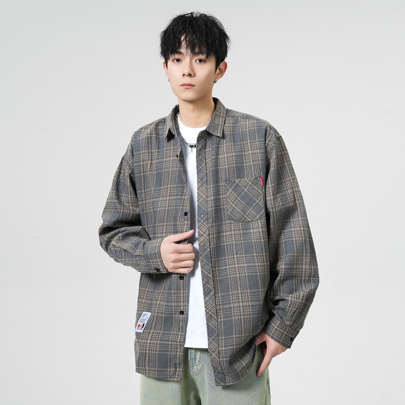 2026 Spring New Men's Shirts Youthful Stylish Shirts Hong Kong Style Plaid Shirts Men's Casual Long Sleeve Tops