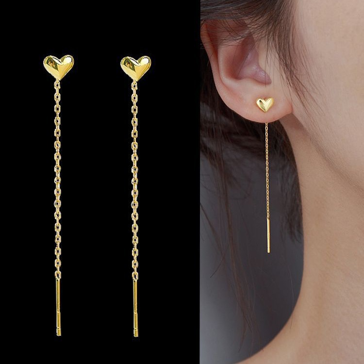 Love Heart 18K Golden Titanium Steel Ear Line Women's Elegant Long Elegant Earrings Trendy Face Skinny Ear Chain
