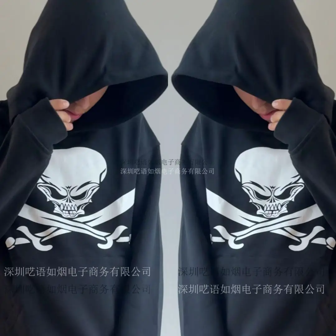 Ins European and American Cross-Border Skull Print Sweatshirt Long-Sleeved Pullover Hoodie Retro Jacket Street Wear Trendy Y2K