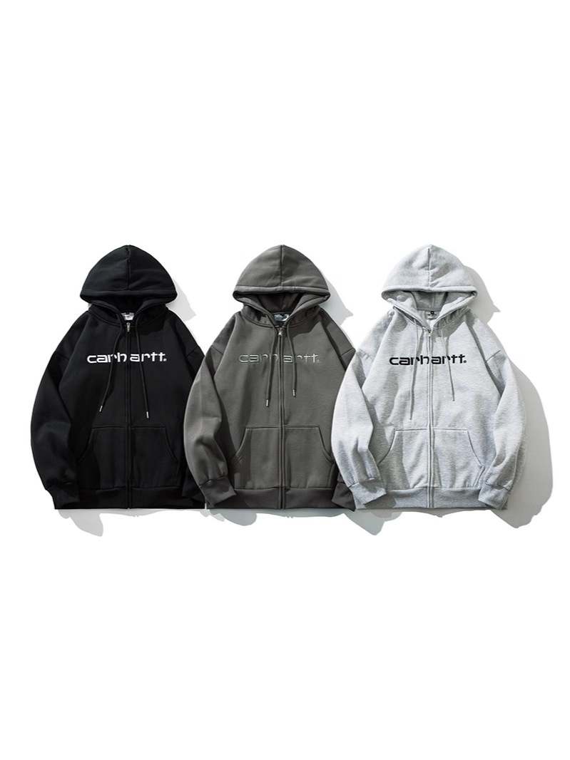 2025Carh Carhartt Trendy Brand Velvet Hooded Zipper Cardigan Stereo Embroidered Sweatshirt Cross-Border Men's and Women's Jacket Foto QC de 1688 na Qualit.ly